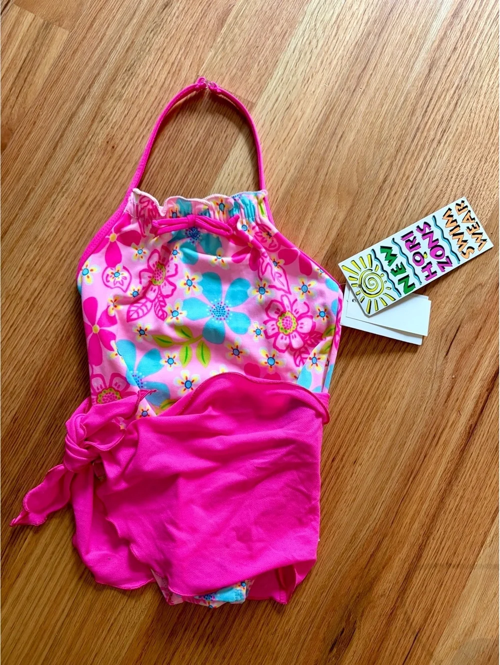 Vintage New Horizons Girls 3T Floral Swimsuit & Sarong NWT Y2K Deadstock